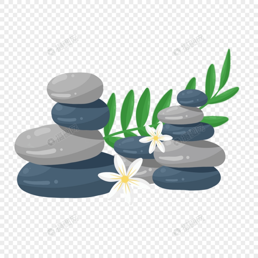 石头spa按摩白色花竹叶养生图片