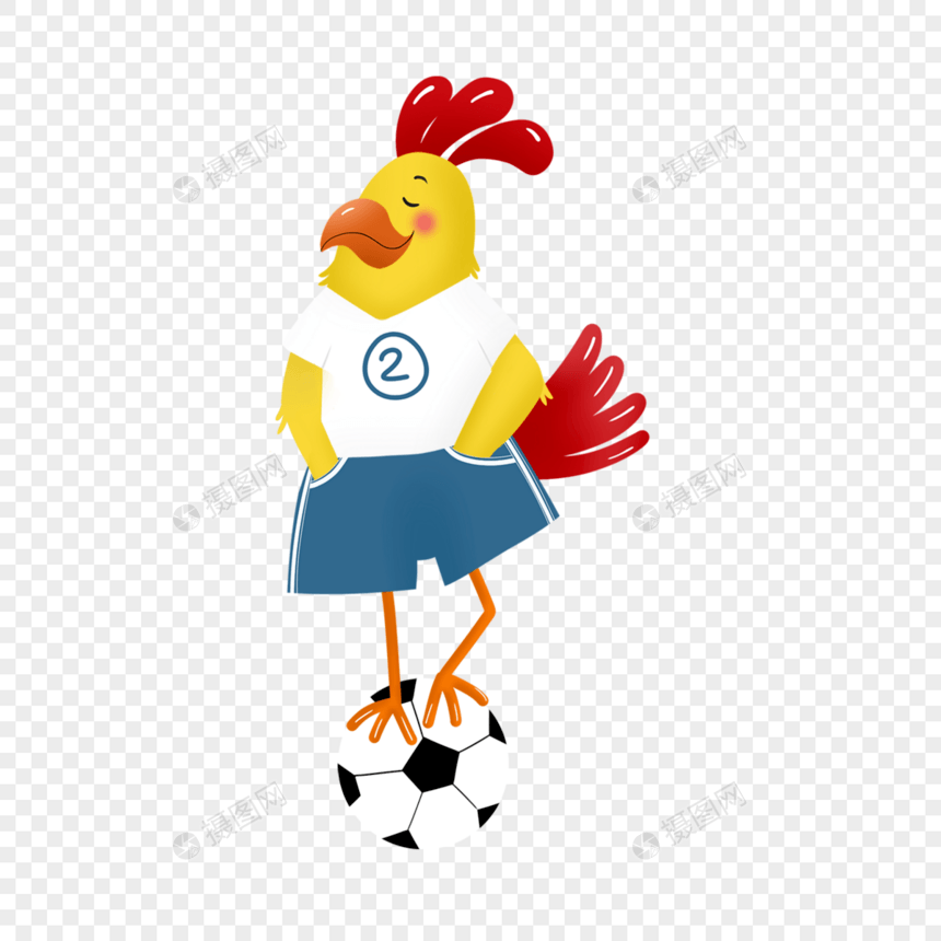 公鸡足球运动卡通可爱动物图片