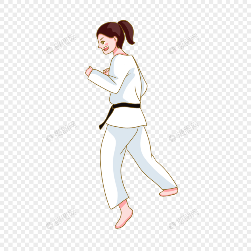 女生跆拳道旋转白色图片卡通图片