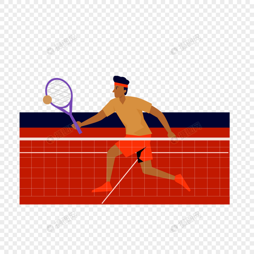 网球比赛运动概念插画网球场上比赛中的男运动员图片