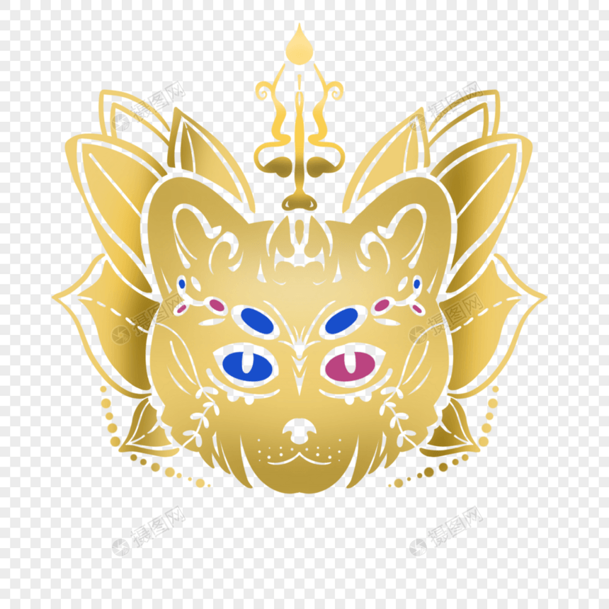 波西米亚金色双色眼球猫神秘精神纹身图片