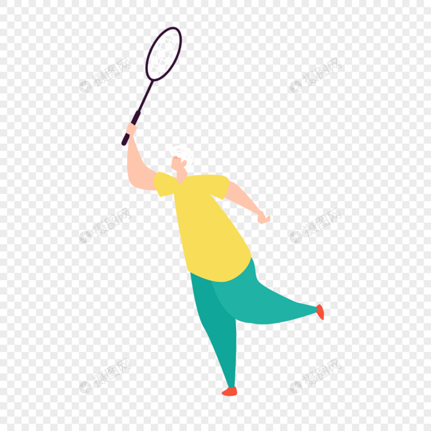 羽毛球运动花白头发老人图片