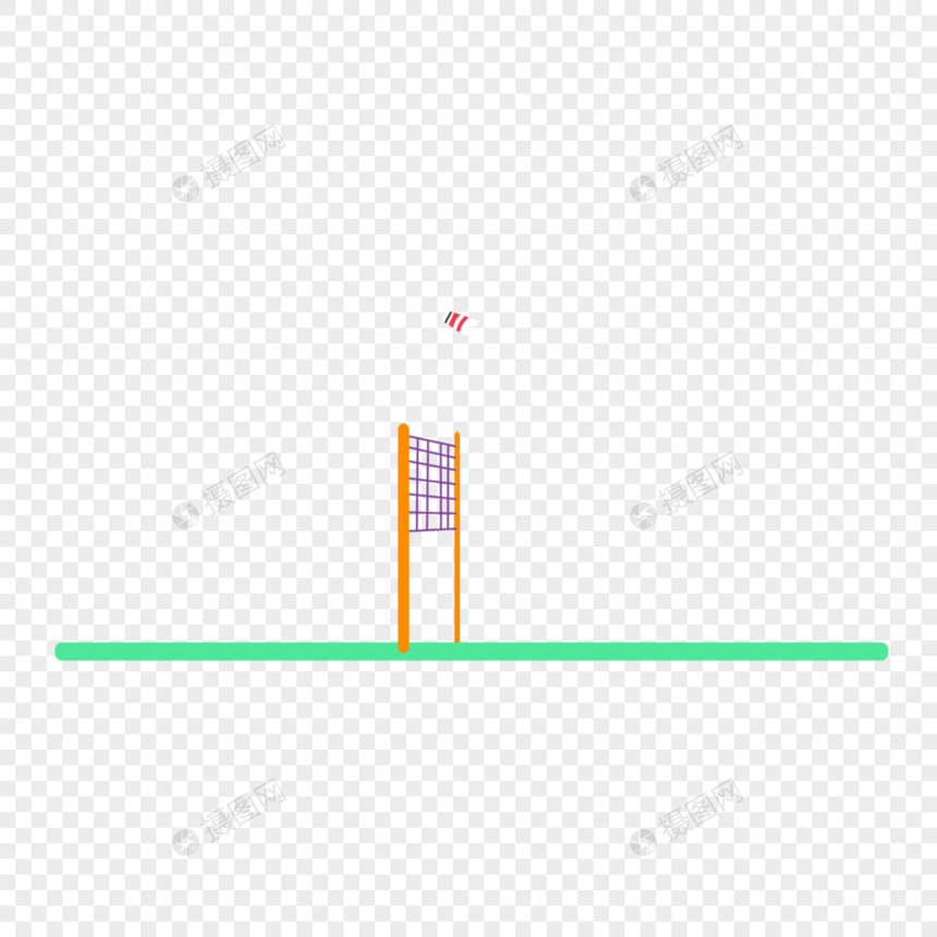 羽毛球运动绿色草坪卡通球网图片