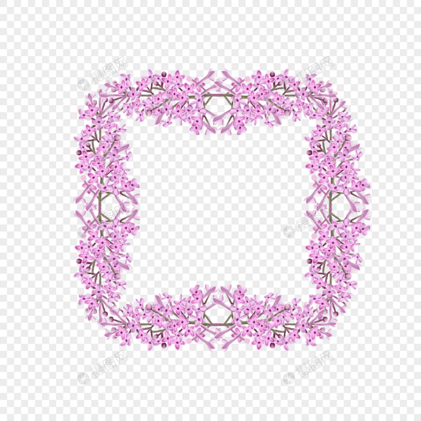 水彩粉色丁香花卉婚礼边框图片