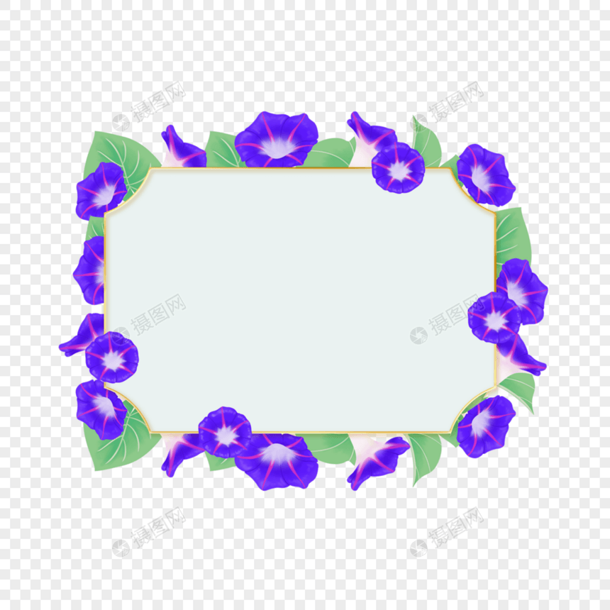 复古水彩紫色花卉婚礼边框图片