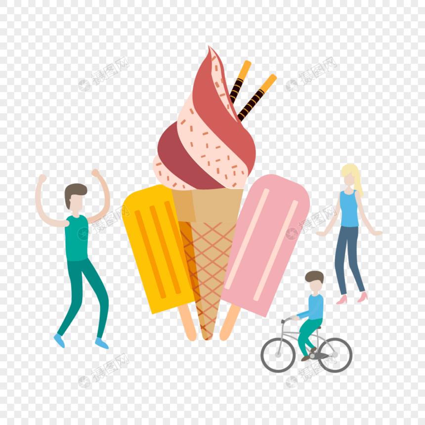 卡通扁平风格冰淇淋人物图片