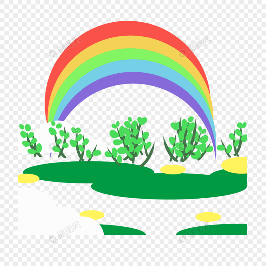 卡通绿色草地和彩虹图片