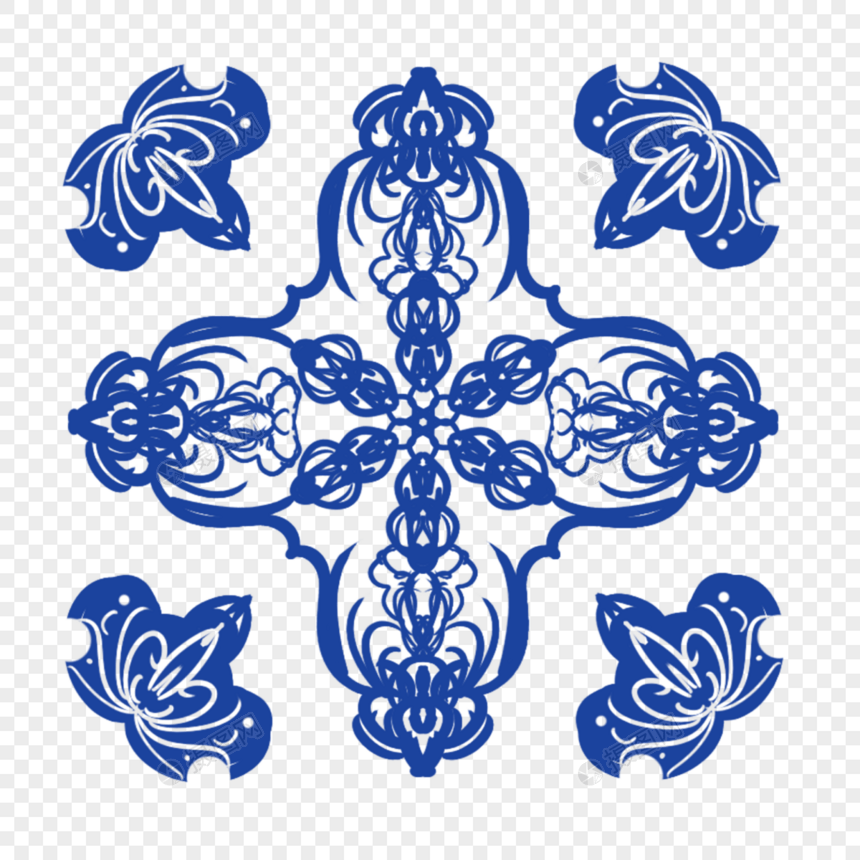 传统装饰蓝色花纹图片