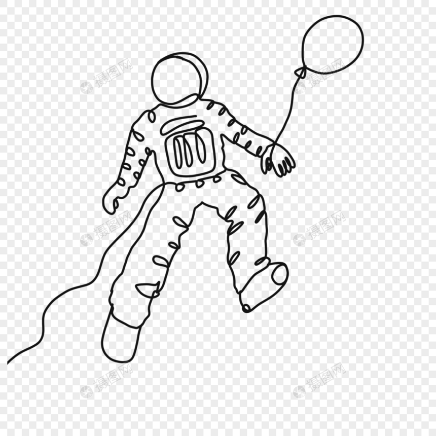 宇航员太空气球线条画图片