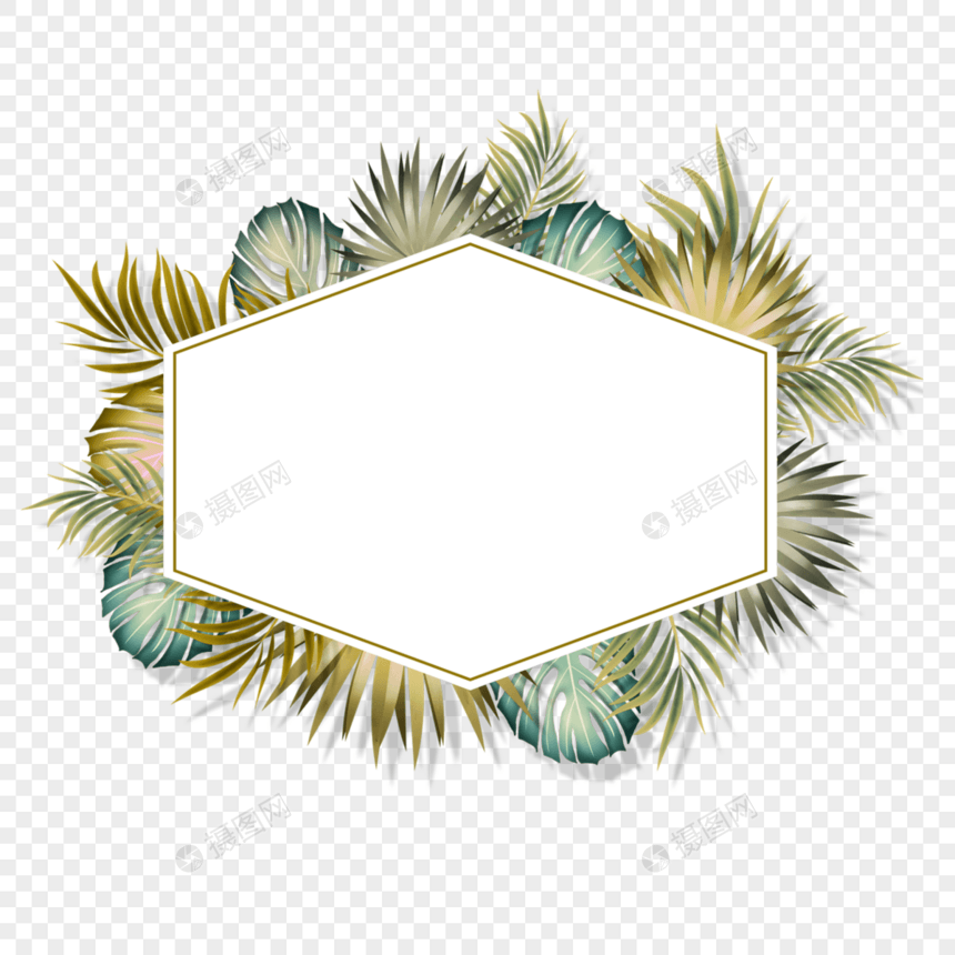 夏季热带黄色棕榈叶边框图片