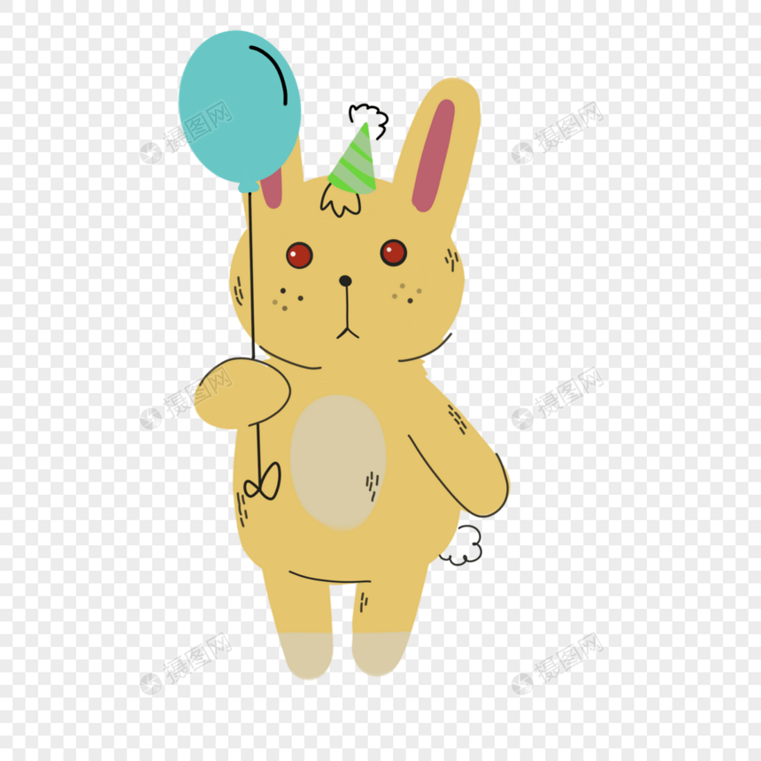 黄色可爱长耳兔抽象线条动物涂鸦图片