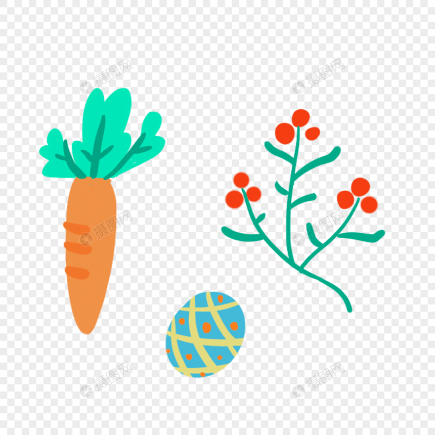 复活节卡通胡萝卜彩蛋和花图片