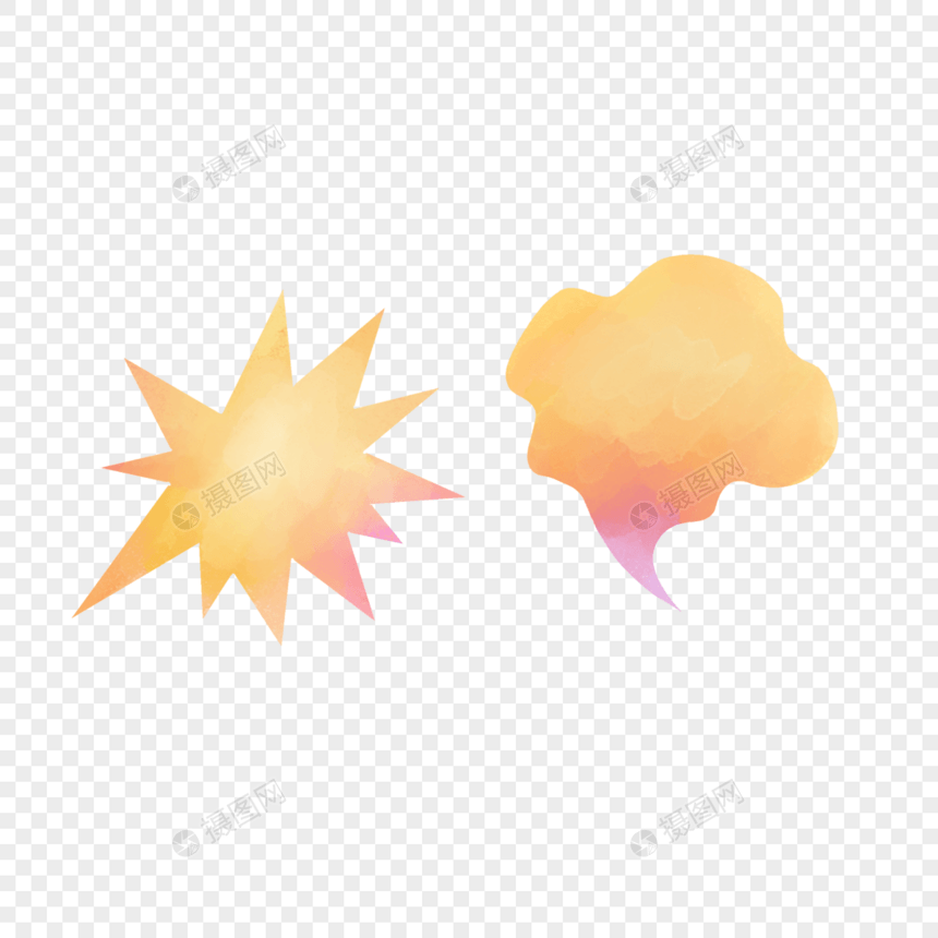 橙色爆炸和云朵水彩气泡对话框图片