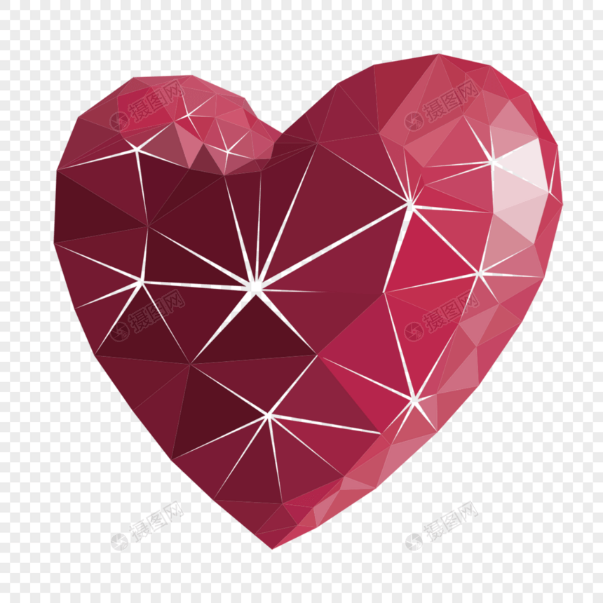 几何多边形低聚内部放射分割红色爱心图片