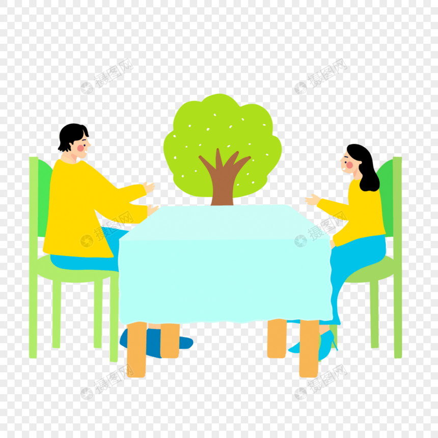 春季郊游插画坐在桌旁的人物图片