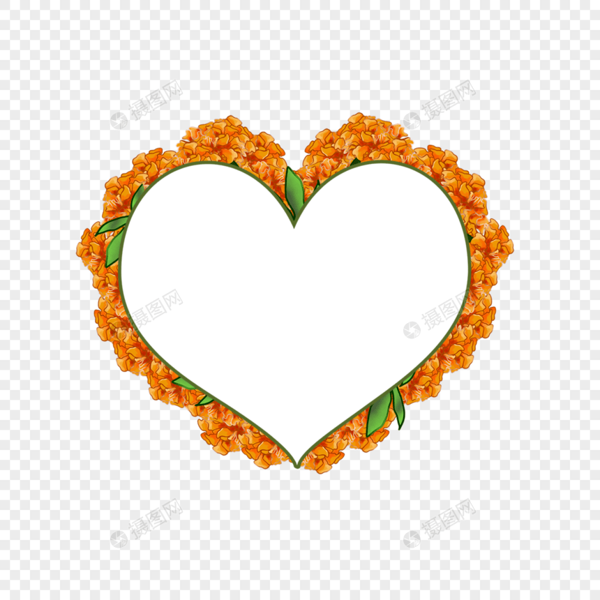 心形橘色万寿菊边框图片