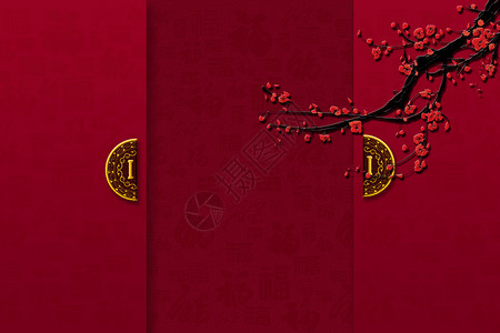 开门福中式复古福字背景设计图片