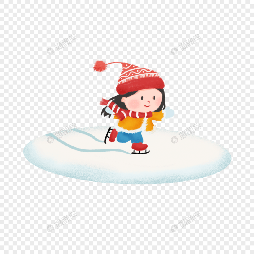 手绘冬季滑雪的女孩元素图片