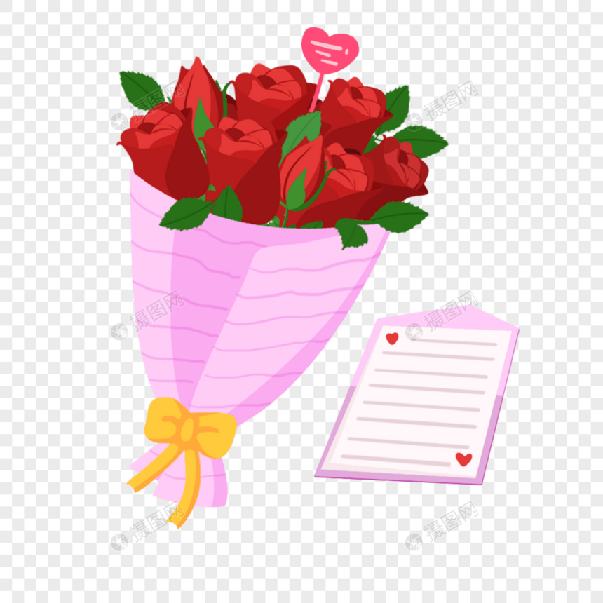 情人节玫瑰花束卡通元素图片