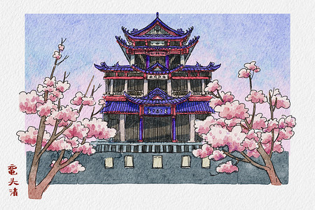 太湖鼋头渚风景区无锡5A风景区鼋头渚钢笔淡彩插画插画