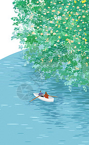划船出游的情侣春游一起划船的情侣扁平插画插画