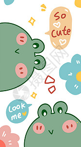 卡通青蛙贴纸框绿色青蛙可爱卡通壁纸插画插画