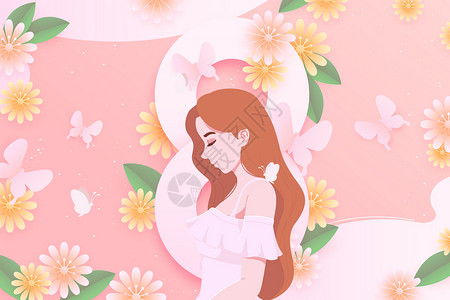 妇女节女性浪漫花朵矢量插画高清图片