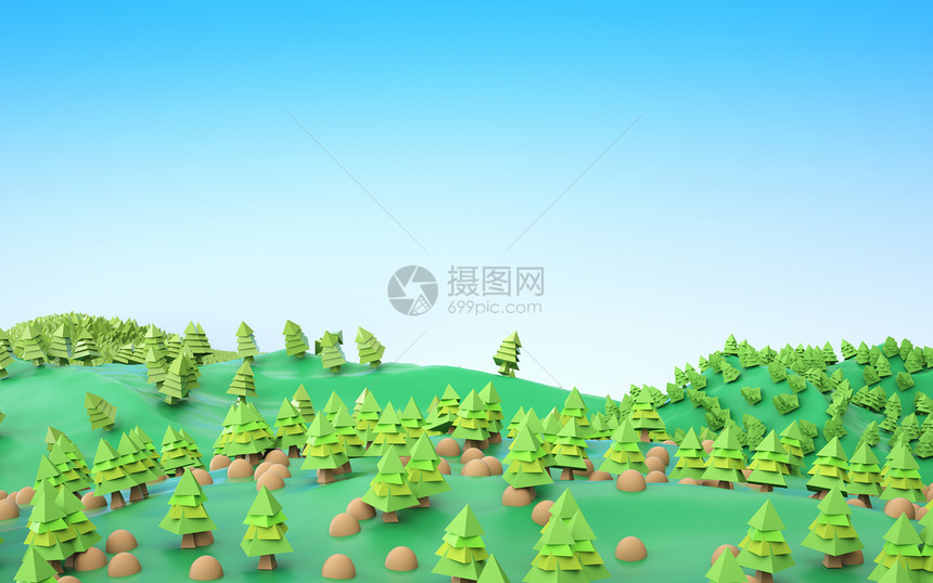 3D绿树春天场景图片