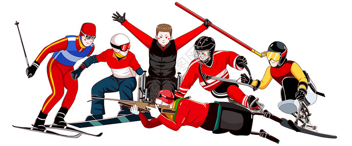 残疾人物滑雪项目比赛插画合集插画