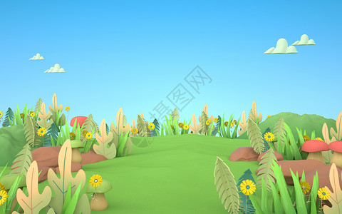 清新绿植3D春天背景背景图片