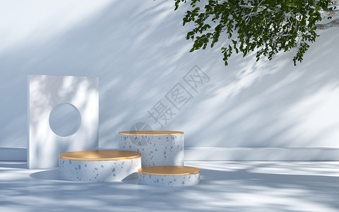 白色花盆纯净植物光影大理石展台设计图片