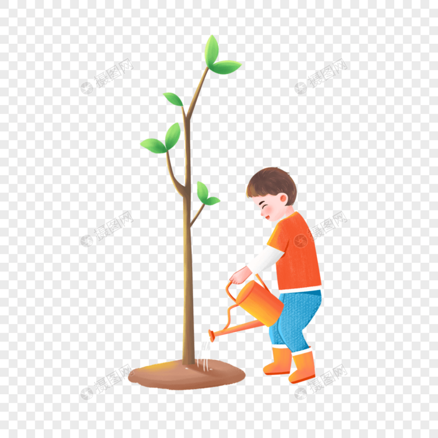 浇树的男孩图片