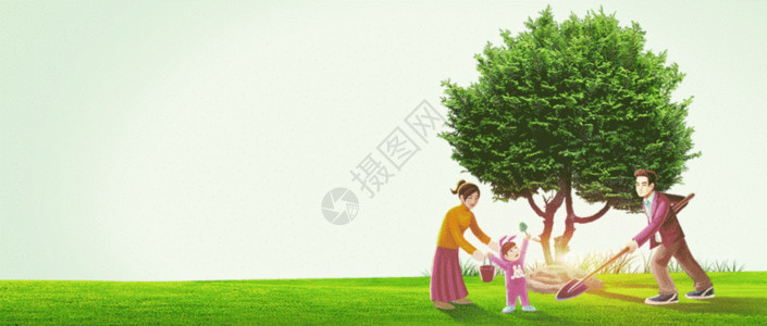 公益植树展板绿色植树造林微信公众号封面GIF高清图片