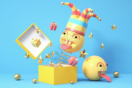 弹簧玩具愚人节小丑弹簧礼盒设计图片