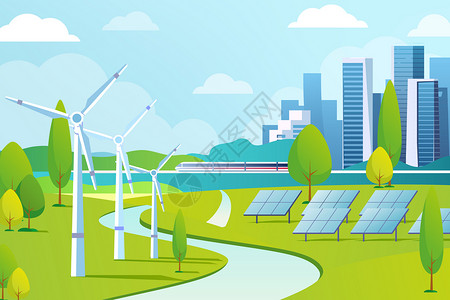 城市清洁能源矢量插画背景图片