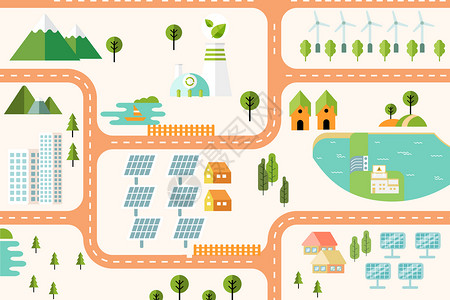 新能源城市地图矢量插画背景图片