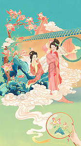 上巳节中国传统节日仕女国风插画背景图片