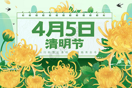 国潮清明节菊花日历插画海报图片