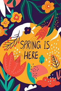 春季扁平手绘花卉拼贴图案背景图片