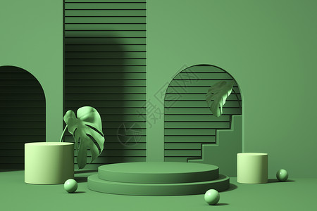 饱和绿色质感展台设计图片