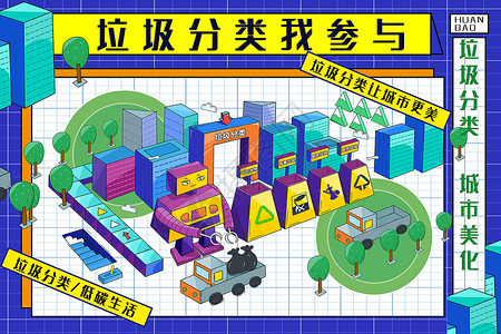 2.5d立体几何风垃圾分类背景图片
