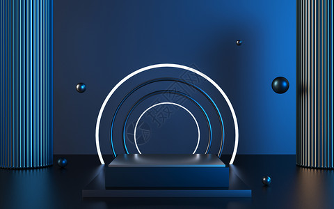 金属蓝色蓝色科技感几何展台设计图片