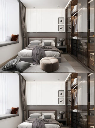 现代灯光现代卧室空间场景设计模板