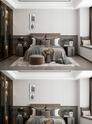 现代简约卧室效果图现代卧室空间效果图设计模板