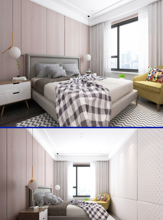 卧室3d效果图北欧家居卧室效果图设计模板