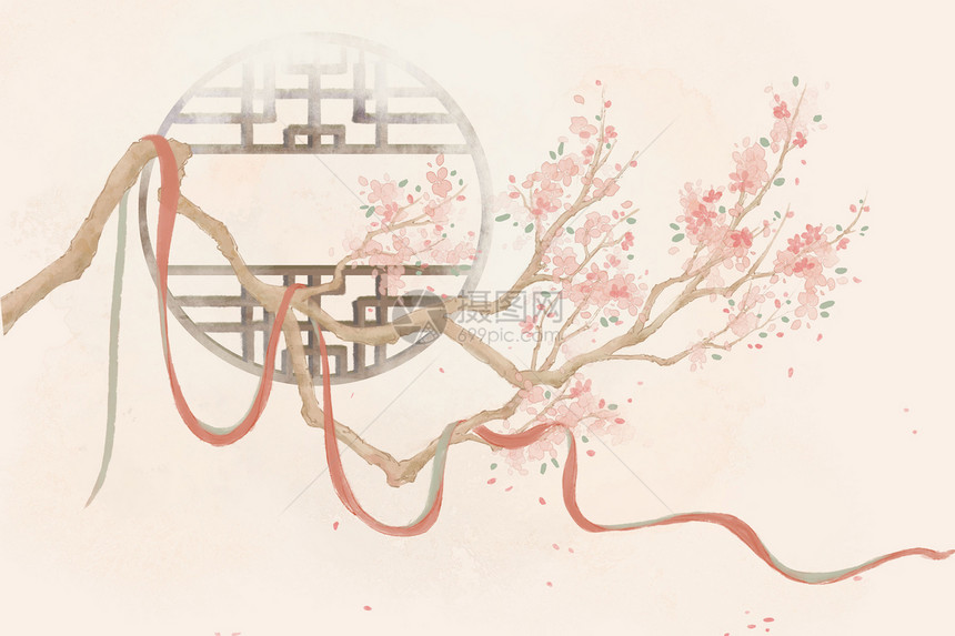 中国风花卉背景插画图片