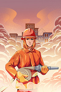 消防宣传海报劳动节消防员插画