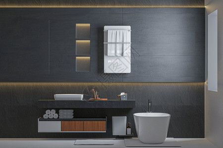 燃气热水器室内黑色卫浴间场景建模设计图片
