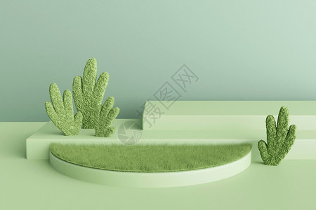 多肉绿色植物创意毛绒植物几何展台设计图片