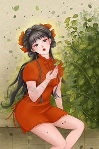 唯美古风旗袍美女插画图片